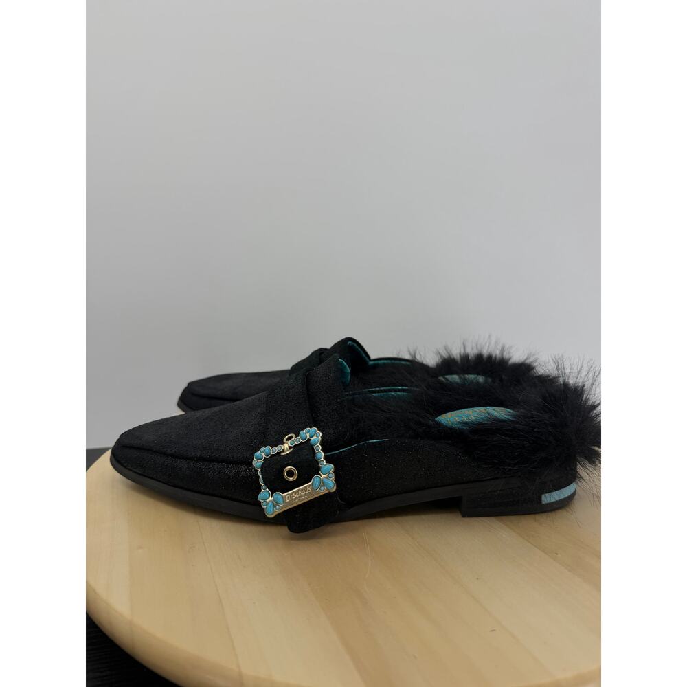 Dr. Scrolls x Iris Apfel Leather Faux Fur Mule Size 8 Black Artsy Maximalist - Picture 6 of 11
